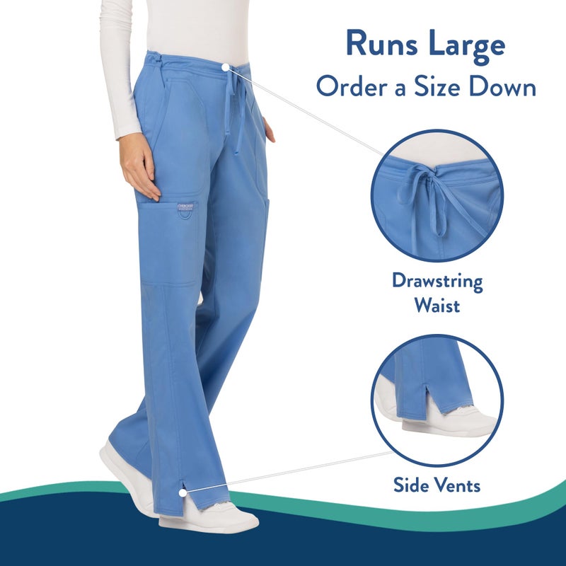 Cherokee Scrubs for Women Mid Rise Moderate Flare Drawstring Pant with 5 Pockets, Ultra Soft & Breathable Fabric - WW120 - WW120, M, Ciel Blue - Image 3
